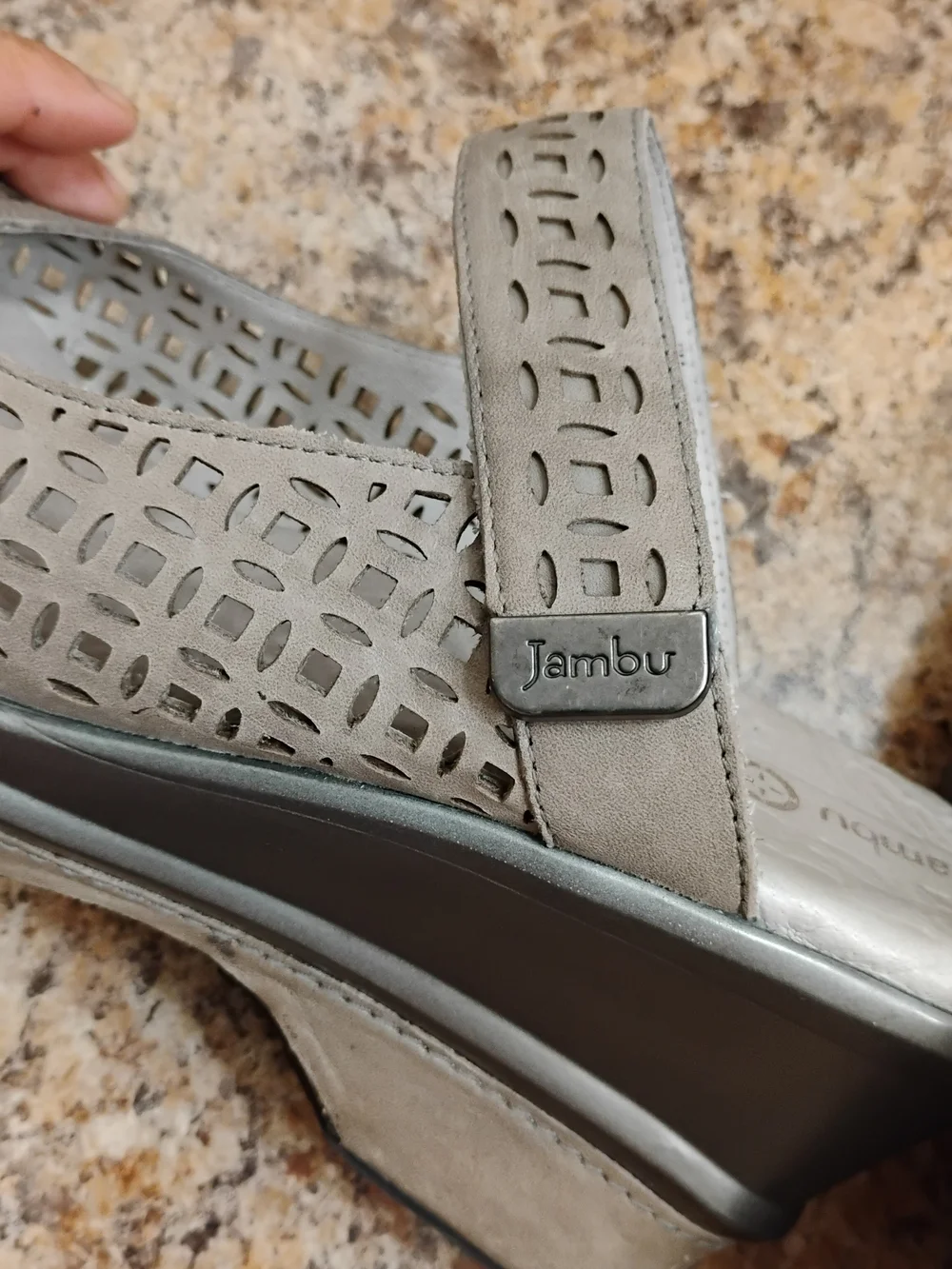 Jambu Touring Too wedge shoeWomen’s Wedge Sandals in Taupe with Perforated Upper